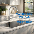 WEWE High-Arc Pull-Down Kitchen Faucet, Brushed Nickel, 3-Mode Sprayer | Soft Silicone Nozzles, Easy to Rub Clean, 360° Swivel, 20-Inch Pull-Down Reach, SUS 304, 1- or 3-Hole Fit, Ceramic Cartridge|B01H3OMH7Y