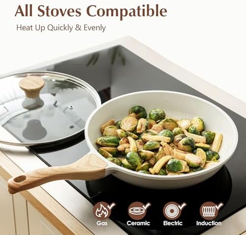 SENSARTE 8Inch Nonstick Ceramic Frying Pan with Lid, PFAS/PTFE/PFOA Free | Ceramic Omelette Pan Skillet, Healthy Non-toxic Chef's Pan, Induction Compatible Pan, Heat Resistant Handle|B0CXDPGNP9
