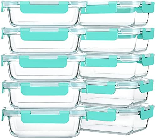 M MCIRCO 10 Pack,22 oz Glass Food Storage Containers with lids, Gray | Glass Meal Prep Containers,Airtight Lunch Containers with Lids, Microwave, Oven, Freezer and Dishwasher Friendly, BPA Free|B07HRRV96C