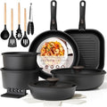 Astercook 21 Pcs Pots and Pans Set Non Stick, Ceramic Cookware Set Detachable Handle, RV Kitchen Cooking Set Removable Handles, Oven Safe, Induction Ready, Stackable, Black, Fathers Day Gift for Men|B0F2937DQQ