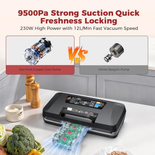 Vacuum Sealer Machine, 230W 95KPa Food Sealer Built-in Cutter & Bag Storage | Upgraded 10-in-1, Double Heat Seal for Dry & Moist Food, Easy-Lock Handle, Vacuum Hose, Includes 1 Roll + 10 Pre-cut Bags|B0H1CR8WDQ