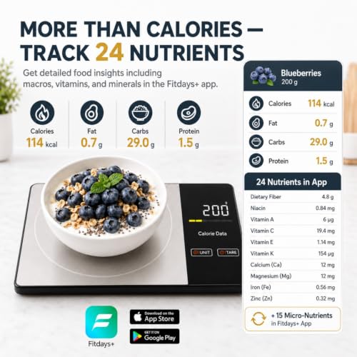 Smart Nutrition Food Scale with App - 1g Precision Digital Kitchen Scale, Tracks Calories & 24 Nutrients, Macros, Fat & Protein for Keto, Fitness & Meal Prep, 11lb/5kg with Tare Function|B0FHKBKWTM