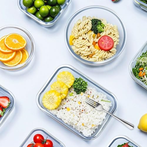 VERONES 12 Packs Glass Food Storage Containers Set with Lids, Grey | Airtight Glass Lunch Containers, Glass Meal Prep Containers with Lids, for Microwave, Oven, Freezer & Dishwasher Friendly|B0BZS66X6R