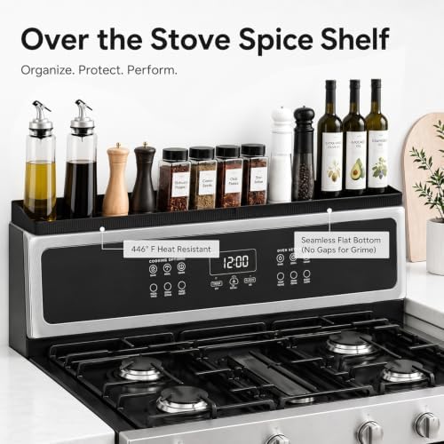 30" Magnetic Stove Top Shelf, Silicone Over the Stove Spice Rack Organizer | Heat Resistant Silicone, Anti-Rattle No-Scratch Range Shelf, 3 Functional Partitions Kitchen Storage for Spices|B0BWQQTD7T