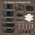 Astercook 21 Pcs Pots and Pans Set Non Stick, Ceramic Cookware Set Detachable Handle, RV Kitchen Cooking Set Removable Handles, Oven Safe, Induction Ready, Stackable, Black, Fathers Day Gift for Men|B0F2937DQQ