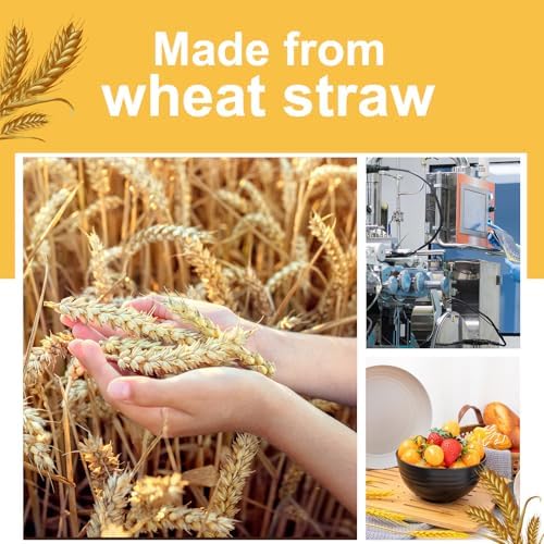 Rubtlamp Wheat Straw Dinnerware Sets, 16PCS Plastic Dinnerware Set for 4, Wheat Straw Plates and Bowls Sets, Unbreakable Dinnerware Plastic Microwave Safe Dishes Set for Kitchen&Camping|B0CJ22C9MB