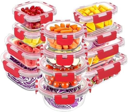 VERONES 12 Packs Glass Food Storage Containers Set with Lids, Grey | Airtight Glass Lunch Containers, Glass Meal Prep Containers with Lids, for Microwave, Oven, Freezer & Dishwasher Friendly|B0BZS66X6R