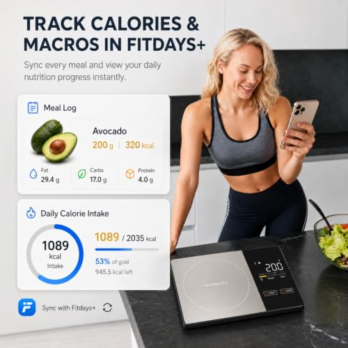 Smart Nutrition Food Scale with App - 1g Precision Digital Kitchen Scale, Tracks Calories & 24 Nutrients, Macros, Fat & Protein for Keto, Fitness & Meal Prep, 11lb/5kg with Tare Function|B0FHKBKWTM