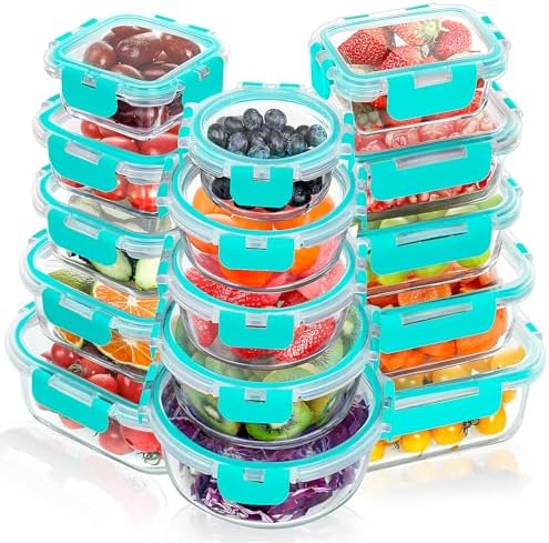 VERONES 12 Packs Glass Food Storage Containers Set with Lids, Grey | Airtight Glass Lunch Containers, Glass Meal Prep Containers with Lids, for Microwave, Oven, Freezer & Dishwasher Friendly|B0BZS66X6R