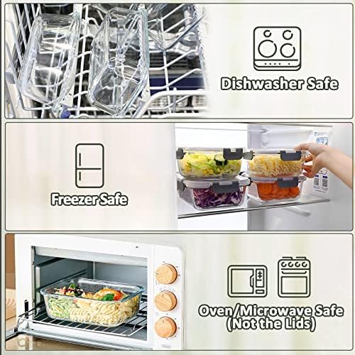 M MCIRCO 10 Pack,22 oz Glass Food Storage Containers with lids, Gray | Glass Meal Prep Containers,Airtight Lunch Containers with Lids, Microwave, Oven, Freezer and Dishwasher Friendly, BPA Free|B07HRRV96C