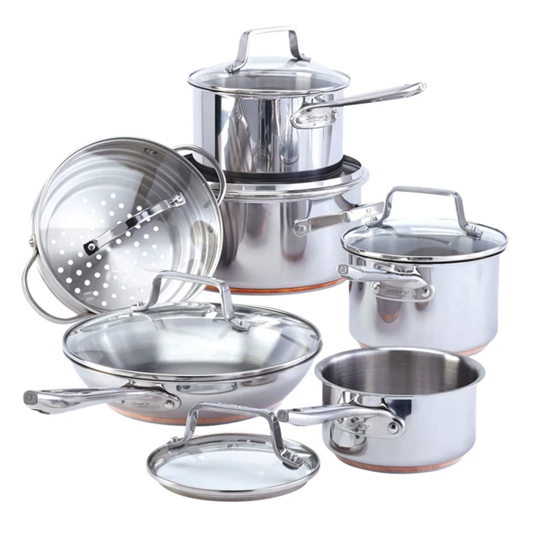 Serray 12-Piece 5-Ply Copper Core Stainless Steel Cookware Set