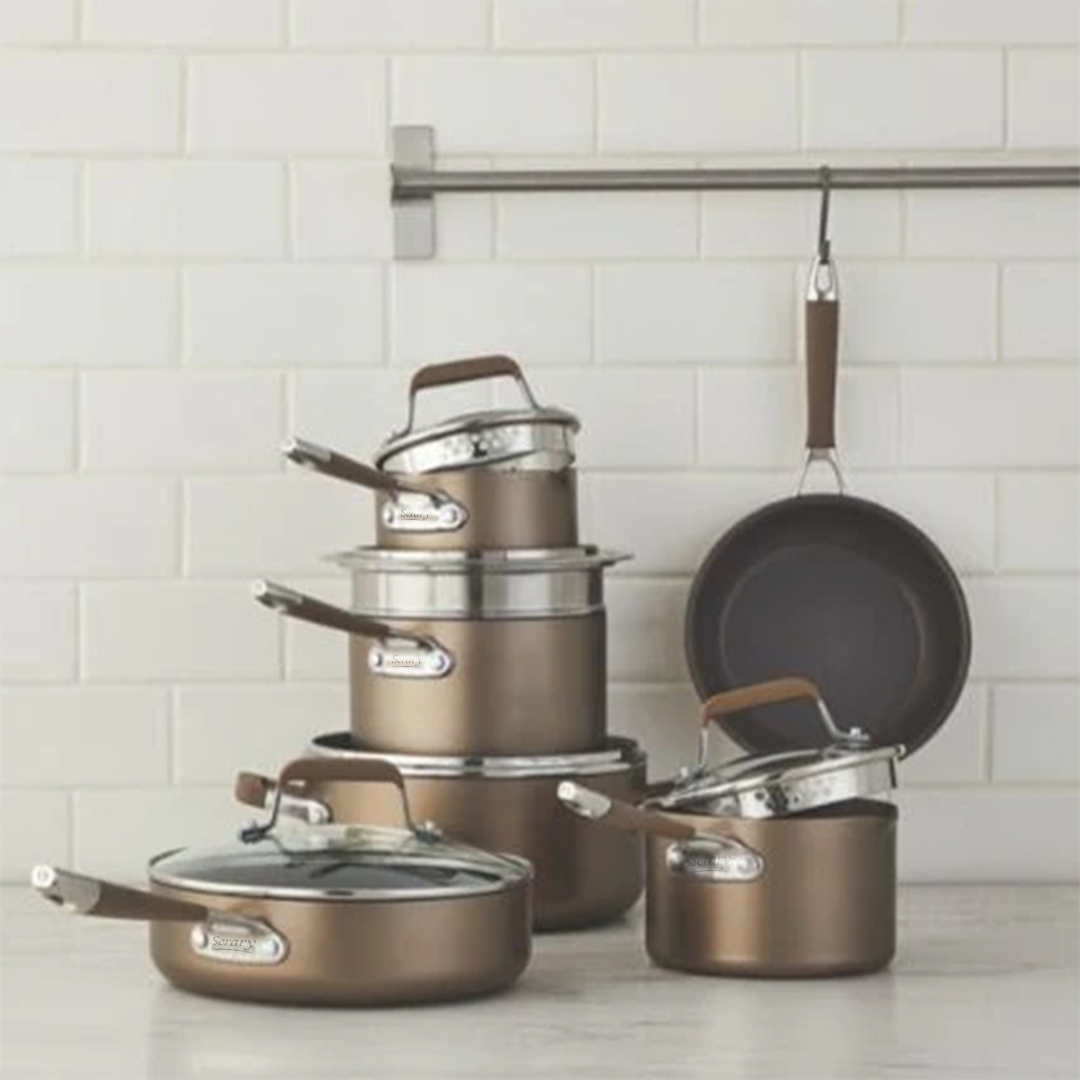 Serray Classic 12-Piece Champagne Bronze Nonstick Aluminum Cookware Set